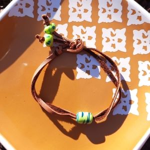 Green & Blue Glass Bead Leather Bracelet